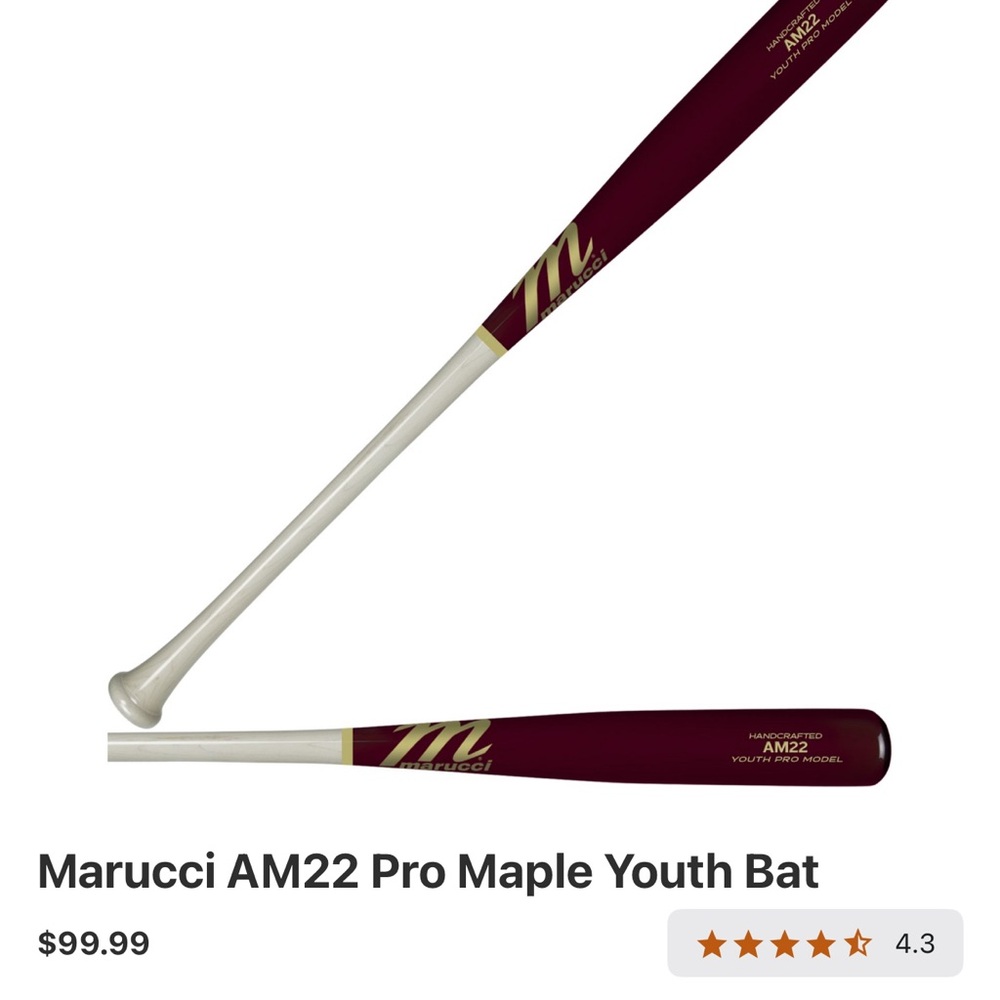 Marucci Youth Maple Bat - Burgundy and White